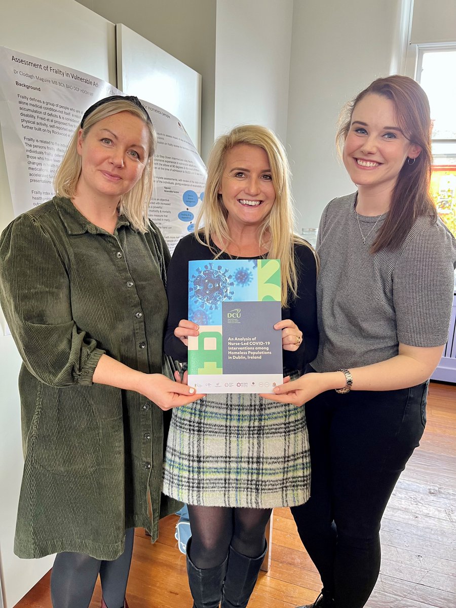 Niamh Murphy, Eavanna Moloney and Michelle Connolly at the @NMIH12 inclusion health conference, where the research ‘An Analysis of Nurse-Led COVID-19 Interventions for Homeless Populations’ was launched today with colleagues from @DCUSNPCH Well done all! dubsimon.ie/nurse-led-covi…