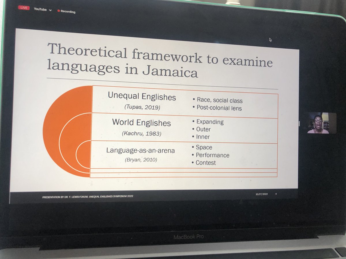 SHopkyns's tweet photo. Excellent talks by Luke Lu and Yewande Lewis-Fokum in today's session of the 'UAEU, UCL, UConn Symposium Series on Unequal Englishes, Unequal Speakers'. Important discussions on #unequalEnglishes in Singapore and Jamaica. Many parallels with other contexts, including the UAE. https://t.co/ObPa5xxTna