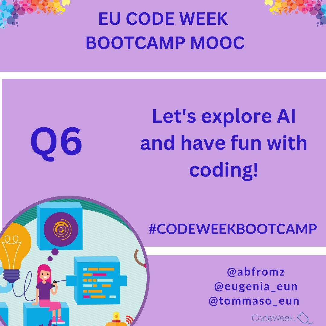 abfromz's tweet image. #Q6 #Challenge Create an image (bit.ly/CWLive1), a poem (bit.ly/CWlive2) or a doodle (bit.ly/CWLive3) using #AI. Share a screenshot with us! #CodeWeekBootcamp @eugenia_eun