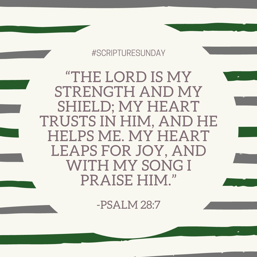 #ScriptureSunday

“The LORD is my strength and my shield; my heart trusts in him, and he helps me. My heart leaps for joy, and with my song I praise him.“ Psalm 28:7 

Help is always a prayer away.

Our team would love to pray for you, send requests here: teamlukehopeforminds.org/prayer-request/