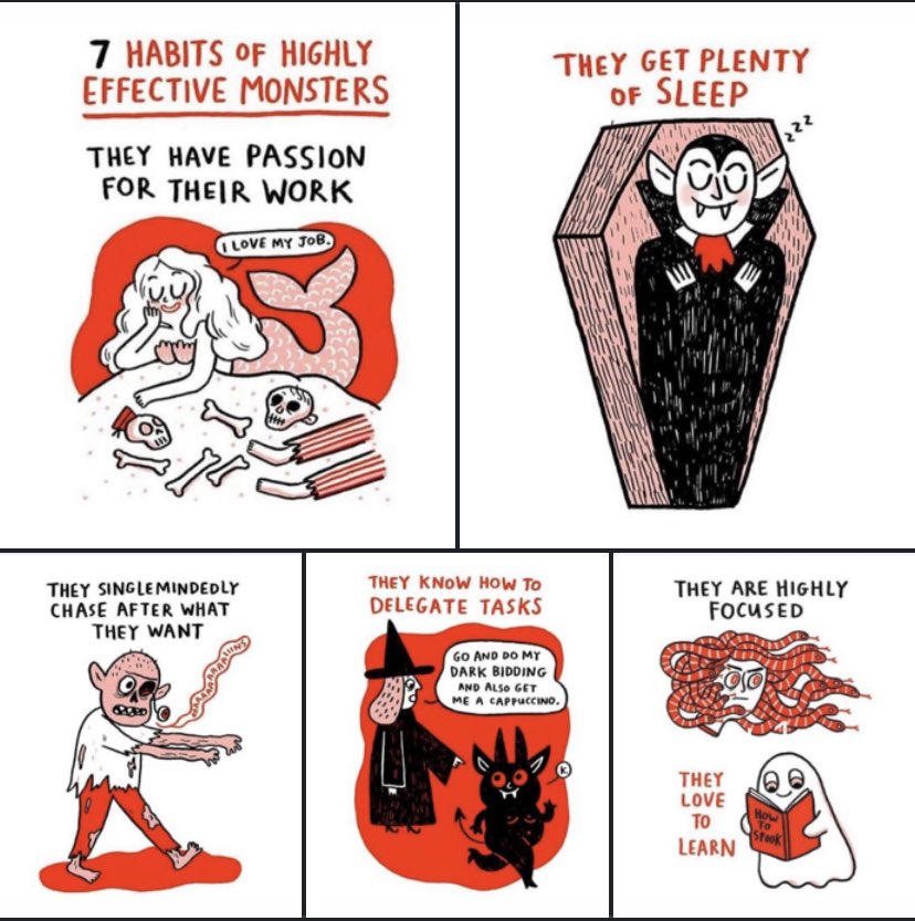 MBudha's tweet photo. In celebration of Halloween, here's a reminder of how to channel your "monsters" for good habits. Gold star to @gemmacorrell for creating these hilarious graphics! https://t.co/wAUi68QJ9b