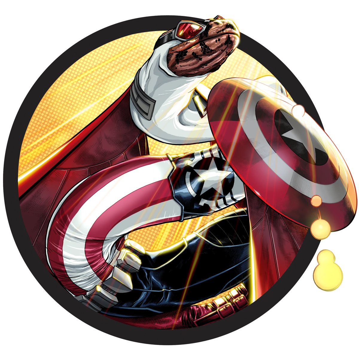 RealMarvelTails's tweet photo. The shield is passed! Sam Wilsnake, the Falconstrictor, longtime partner is now the all-new Captain Americat! #marveltails #marvel #marvelcomics #comicbookart #illustration #animalart #superhero #captainamerica #falcon #samwilson #boaconstrictor #snake https://t.co/sxdFG75olX