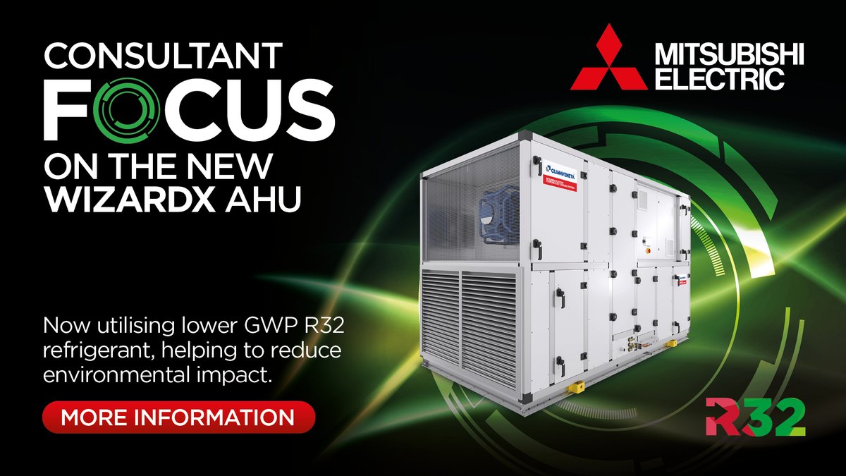 meuk_les's tweet photo. Our new WizardX-G07 E-OU Air Handling Unit now utilises lower GWP R32 refrigerant, helping to minimise environmental impact. For a full overview watch our video: https://t.co/ryL4i6tACm and for product information: https://t.co/cYlskyDCCw #ConsultantFocus #R32 #WizardX #AHU https://t.co/gvWVs6Dnjd