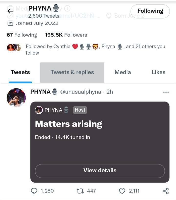 nita_nashe's tweet photo. 14.4k people tuned in, who deyyyyy!!! 🔥🔥🔥
Star power!
Phyna The Winner ❤️💯🥂

IT’S PHYNA’S YEAR
CRUISE WITH PHYNA 
PHYNA OUR JEWEL
#Phyna𓃰 
#UnusualPhyna https://t.co/VirHAFqzmW