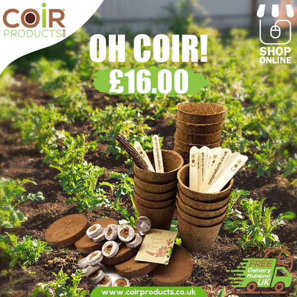 CoirProductsUK's tweet photo. Our Oh Coir special bundle is all about celebrating the grower in you! Complete with #plasticfree #cocopots, our unique #coircoins with their biodegradable cover & #peatfree coir discs, it's perfect for growing your favourite plants & crops. Check out https://t.co/LOIwV46cNn https://t.co/SRKhyhB5J7