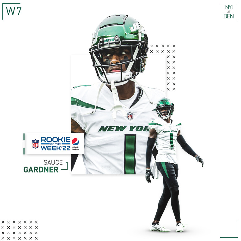 nyjets's tweet photo. YOU KNEW IT WAS COMING 

@iamSauceGardner is your @Pepsi Zero Sugar Rookie of the Week!!