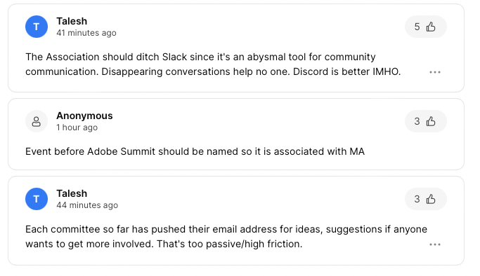 _Talesh's tweet photo. I'm kinda bummed that @JoshuaSWarren missed these two suggestions at the @MagentoAssoc town hall call despite finishing early.
1. Ditch Slack, it's the wrong tool for the job.
2. Email is too passive/high friction/non-interactive medium for soliciting input.
#MATownHall https://t.co/TU3BmfdDKy