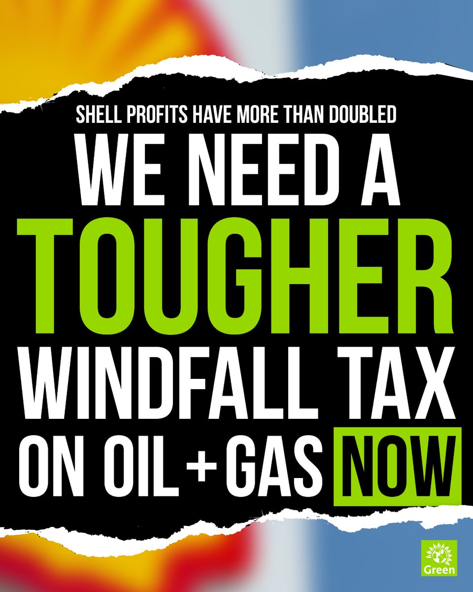 💰 Shell are raking in huge profits in the middle of a cost of living crisis while the rest of us struggle to get by. 💚 Now is the time for a proper windfall tax on their dirty profits to fund a fairer, greener country.