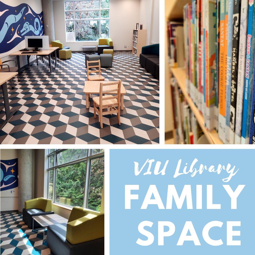 Are you a parent or caregiver of young children? Play and relax in the Family Space at Nanaimo Library. With computers, comfy chairs and kids' books made possible through a partnership with VIRL, it's a welcoming space on campus to take a break. See:
library.viu.ca/libraryspace