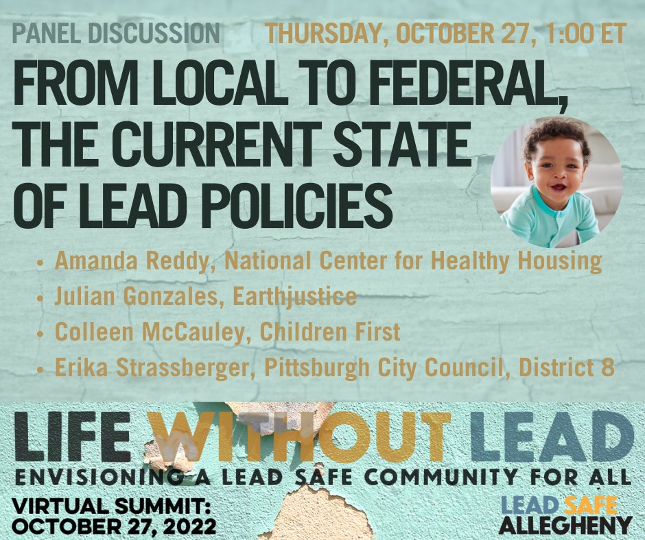 NCHH's tweet photo. TODAY 1 ET: "From Local to Federal, the Current State of Lead Policies," feat. @NCHH's Amanda Reddy @alreddy01, @Earthjustice's Julian Gonzalez, @childrenfirstpa's Colleen McCauley & @erikastrassbrgr.
Register for #LifeWithoutLead events at https://t.co/sagfm6HnAL
#NLPPW2022 https://t.co/t004CPG1Qp