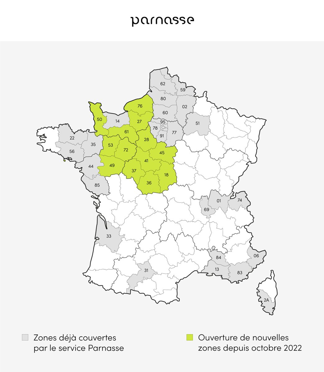 Je suis ravie de vous annoncer que @Parnasse, la marque sélective d’@Orange, renforce encore sa présence en France métropolitaine, notamment dans le Grand-Ouest. Notre service d'excellence est désormais accessible dans ces 13 nouveaux départements !