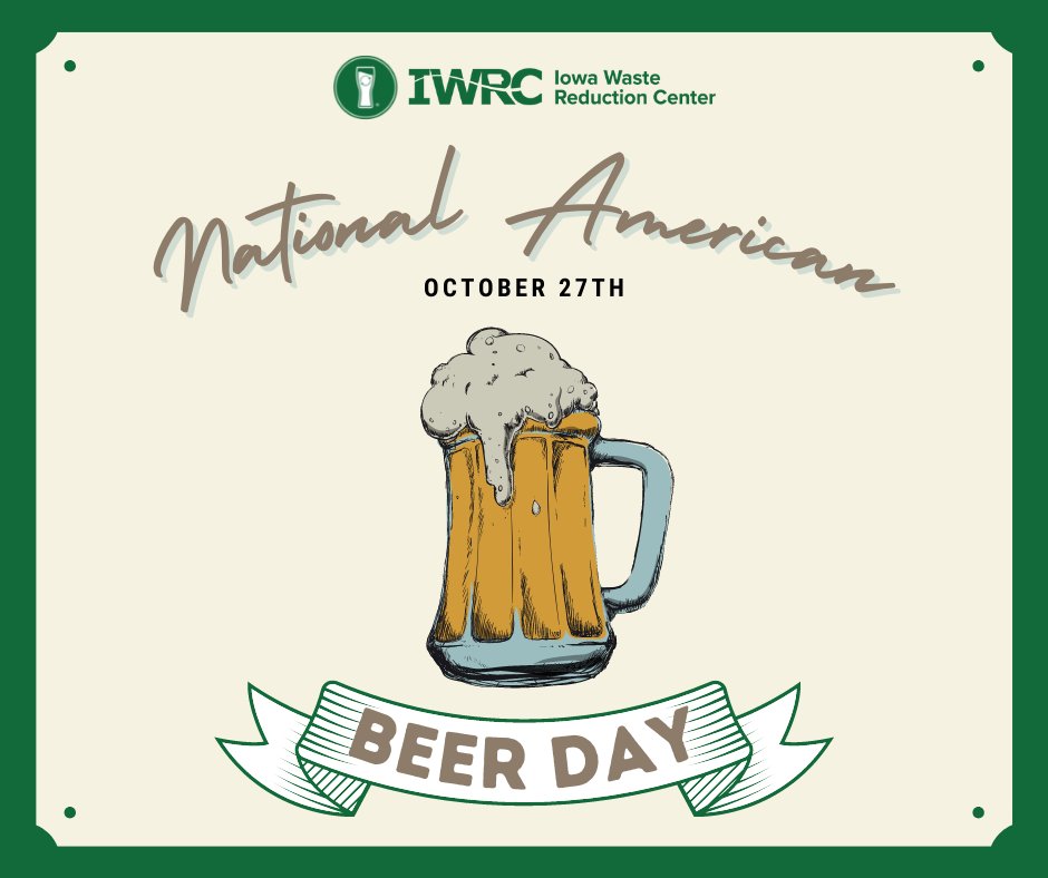 It's time to throw on your Thursday best and head on over to your nearest #SustainableBrewery to join in on celebrating National American Beer Day! 🍻

To locate the closest sustainable Iowa brewery to you, check out our website iwrc.uni.edu/green-brewery!

#NationalAmericanBeerDay