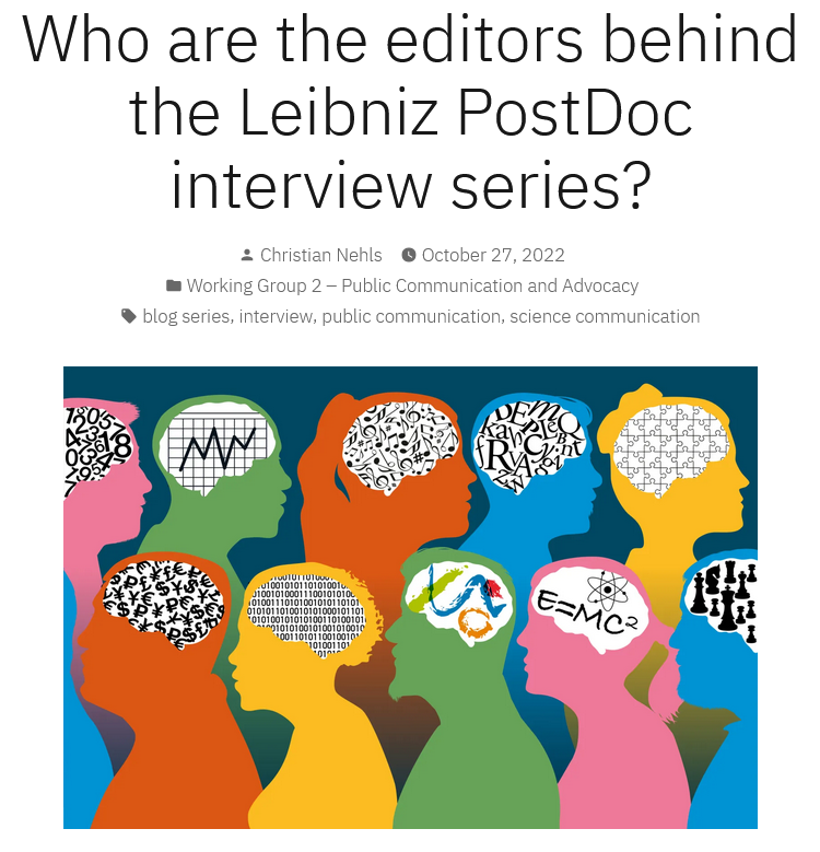 gkalinkat's tweet photo. 📢 new content at the @LeibnizPostDocs blog!

@marvin_baehr talked to @chnehls &amp; me about the 1st interview series (covering #COVID19 research) &amp; our thoughts about the topic of the 2nd interview series about to start (interdisciplinary research) #SciComm

https://t.co/XJIC3eF1Yk https://t.co/iSMkRKWM0M