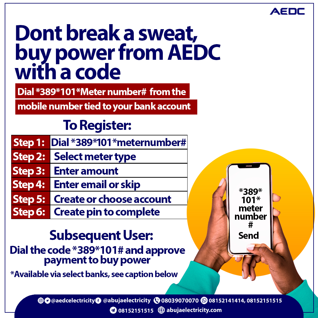 dichtheid Cursus Kalksteen aedcelectricity on Twitter: "Recharge your prepaid meter on the go with the AEDC USSD code. Fast. Easy. Convenient. #AEDC #Abujadisco #ussd #pay4power https://t.co/ZFeB14nCFf" / Twitter dichtheid Cursus Kalksteen aedcelectricity on Twitter: "Recharge your prepaid meter on the go with the AEDC USSD code. Fast. Easy. Convenient. #AEDC #Abujadisco #ussd #pay4power https://t.co/ZFeB14nCFf" / Twitter