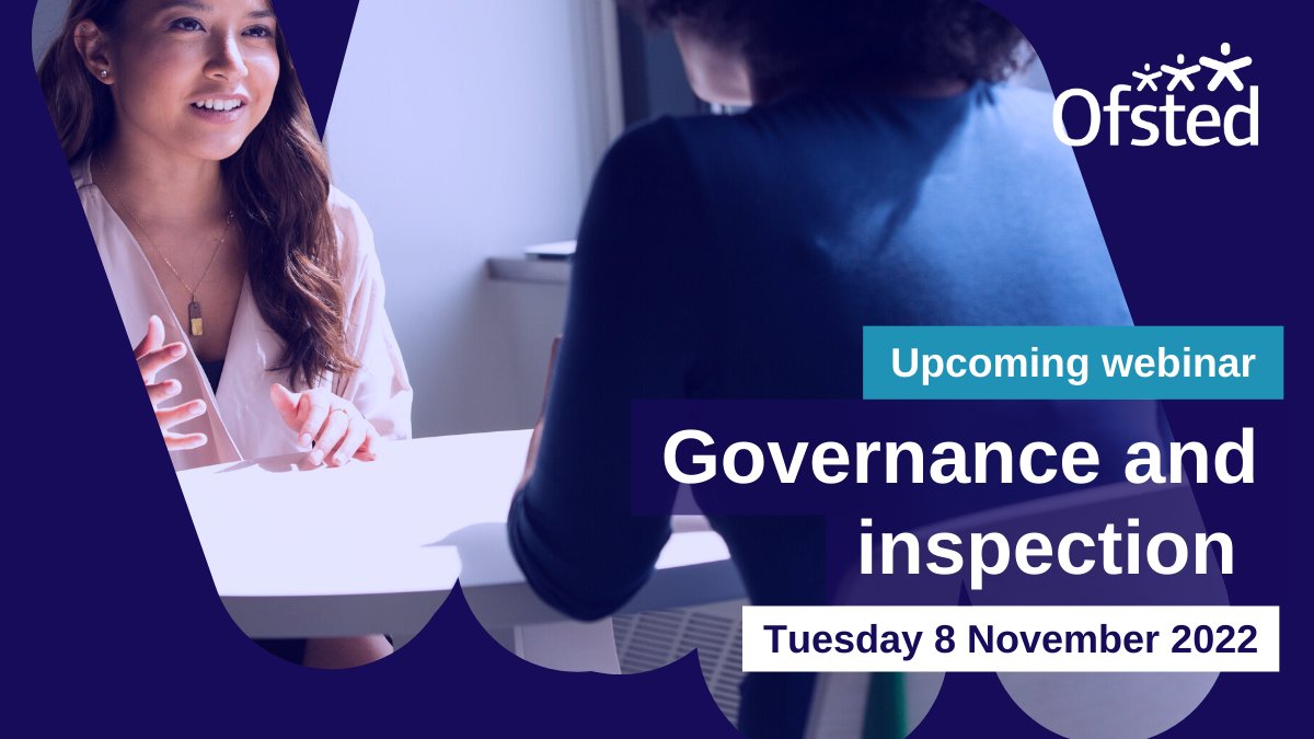 Ofstednews's tweet photo. We’re holding a free webinar on 8 November at 5:30pm, specifically for governors.  We’ll be discussing the inspection process and clarify the role of school governors in the process.  

Register here: https://t.co/akONE31Yqh https://t.co/DEuczDzChd