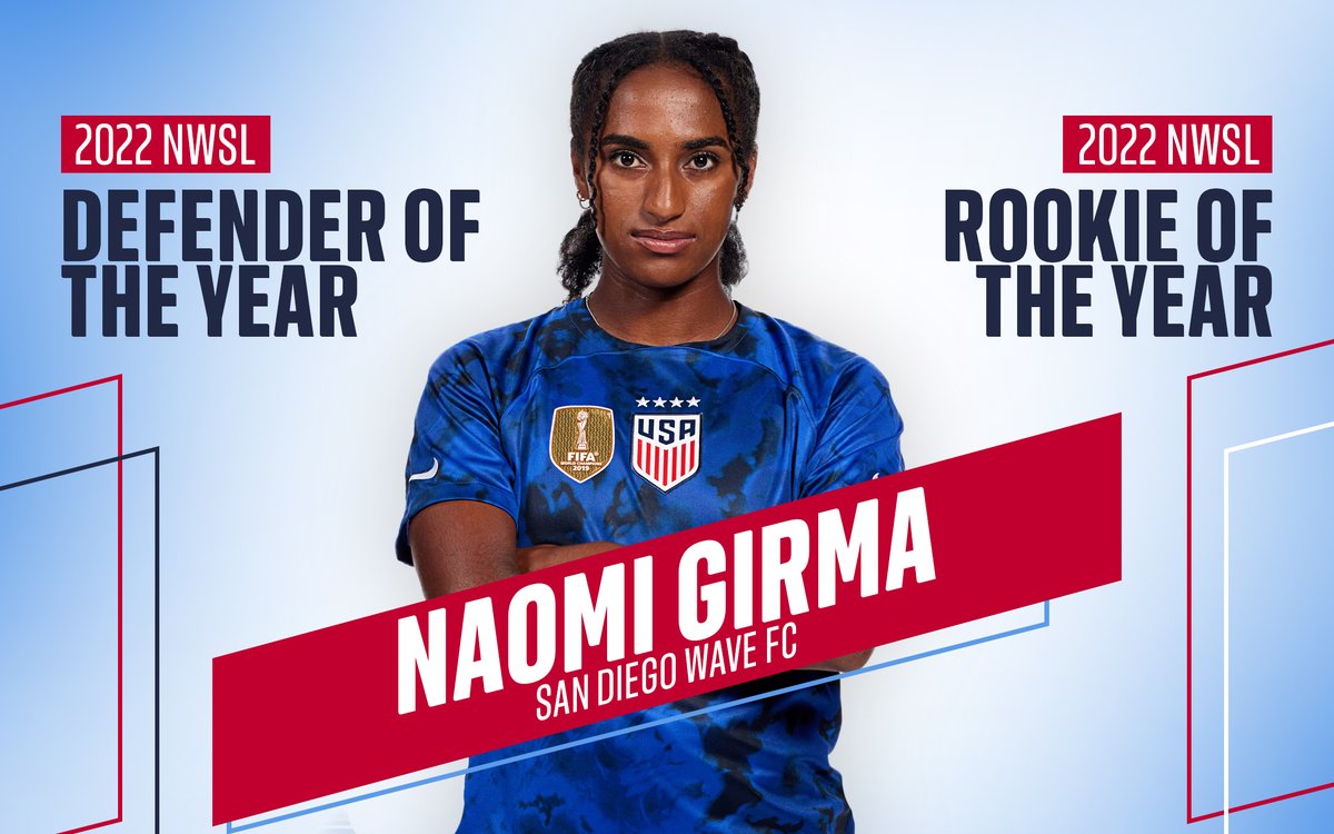 USWNT's tweet photo. Making waves in year one 🌊🌊🌊

@naomi_girma is your...

🏆 2022 @NWSL Defender of the Year

𝘼𝙉𝘿

🏆 2022 @NWSL Rookie of the Year https://t.co/nxYjLuPYDc