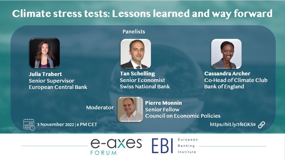 EBI_EU's tweet photo. The @EaxesForum and the EBI Policy Center are delighted to invite you to "Climate Stress Tests: Lessons learned and way forward".

🔗 REGISTER HERE: https://t.co/gkVEYdEYVm

#eaxes #ebi #webinar #event #banking #climate #stresstest #ecb #monetarysystems #sustainablefinance https://t.co/VLxVpzs9TE