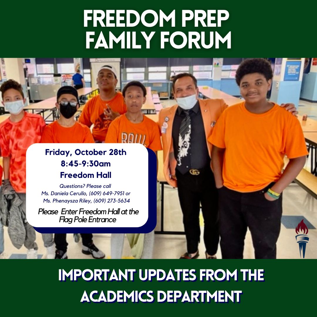 FreedomPrepNJ's tweet photo. SAVE THE DATE!

Join us in person this Friday in Freedom Hall for important updates from the Academics Department at Freedom Prep!
•
•
#fpcs #FPCSOnTheRise #charterschools #camdennj #camden2022 https://t.co/dSKKrjEKMG