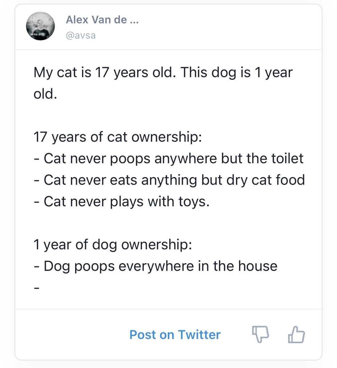 @LefterisJP Tried it and was underwhelmed with some very generic “crypto-bro pumping ether” which is very unlike me. Impressive for a bot to pick it up, but shallow content. Except this particular funny dog/cat joke: 😂