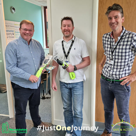 WCCSafe_Active's tweet photo. To celebrate topping the Warwickshire @LovetoRide_ SME leader board, Safe and Active Travel Officers Tim and Sam were able to present @Wrighthassall colleague James with some Hiplok locks to keep his bike safe and secure. 

#JustOneJourney  
#HalfTermHighlights https://t.co/AMr44VSvgg