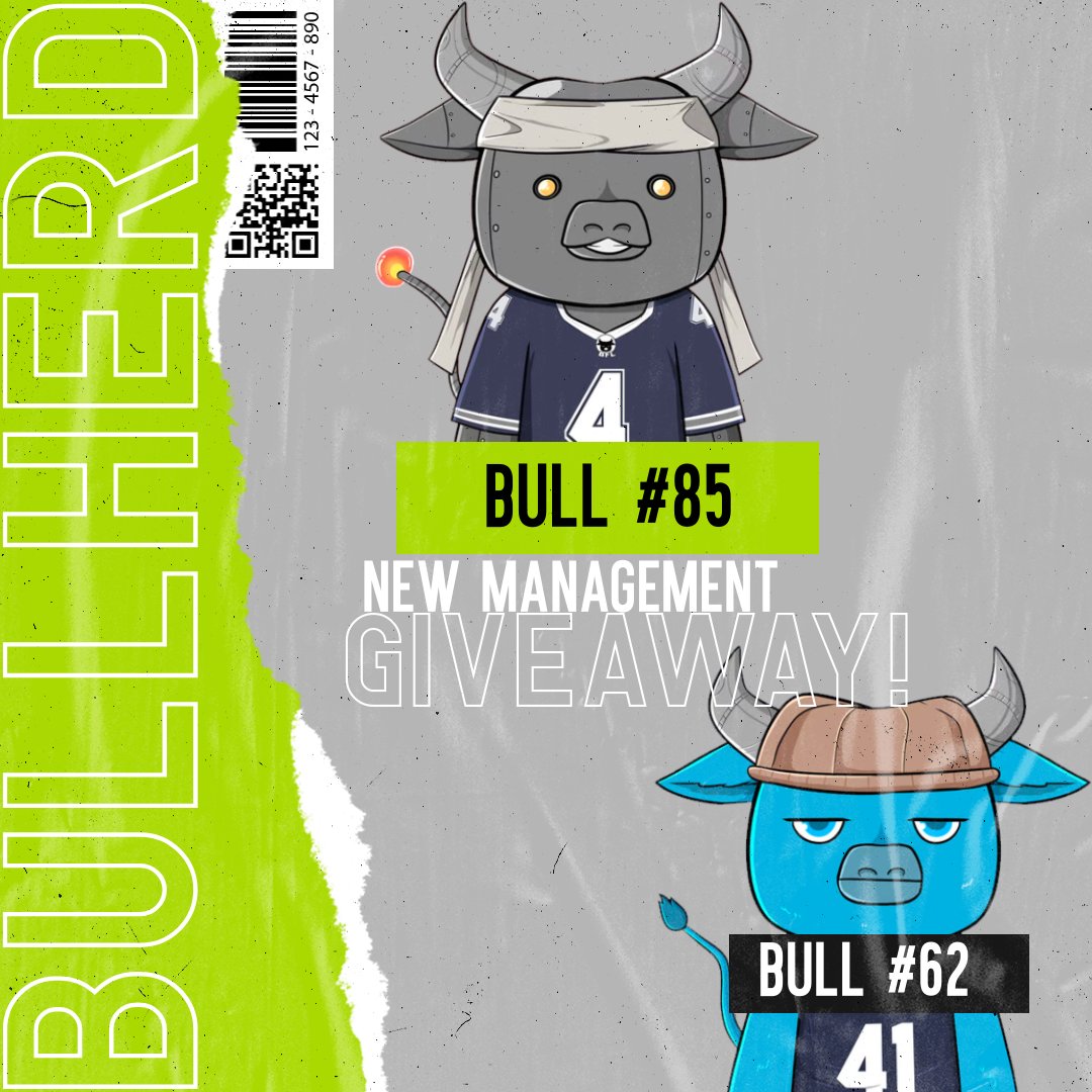 The Bull Herd (SOLD OUT!) (@thebullherdnft) on Twitter photo Hey #NFTCommunity The Bull Herd would like to reintroduce ourselves and announce that we are under new management! We're doing a Giveaway! All you have to do to enter is:
β
Follow <a href="/TheBullHerdNFT/">The Bull Herd (SOLD OUT!)</a>
β
Retweet This
β
Join Discord discord.gg/7bJZA9StZ9
Two winner spots!! Hey #NFTCommunity The Bull Herd would like to reintroduce ourselves and announce that we are under new management! We're doing a Giveaway! All you have to do to enter is:
β
Follow <a href="/TheBullHerdNFT/">The Bull Herd (SOLD OUT!)</a>
β
Retweet This
β
Join Discord discord.gg/7bJZA9StZ9
Two winner spots!!