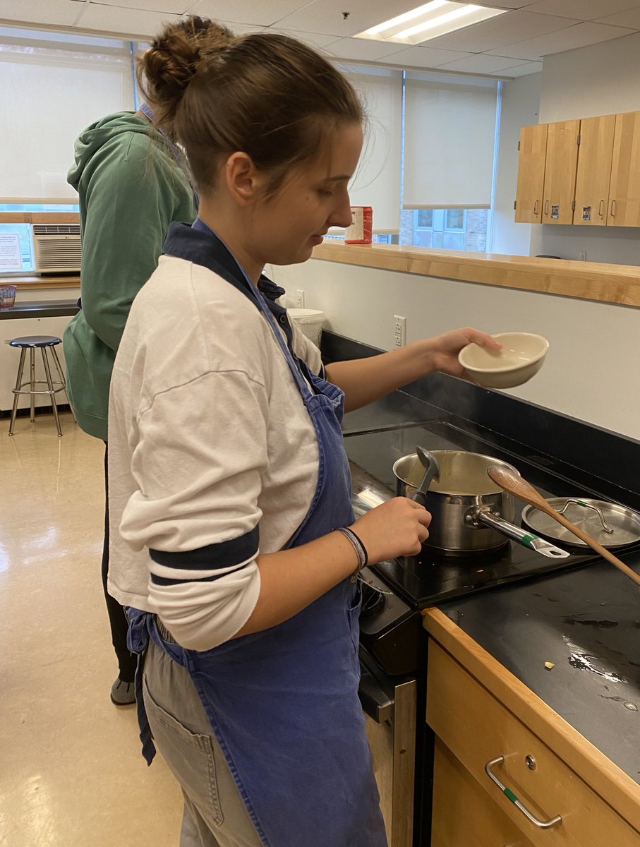 MsDFamConSci's tweet photo. The week started off dreary what better time to learn about soups, stews and chowders. What’s your favorite? EF-1 made Nanny’s Corn Chowder and EF-2 made Loaded Baked Potato Stew! Yum! #lotsofchopping, #knifesafety, #facs, #homeec, #yessoupforyou https://t.co/W4Px9sXDHz