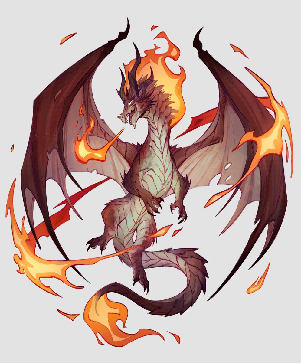fire no humans wings dragon tail grey background claws  illustration images