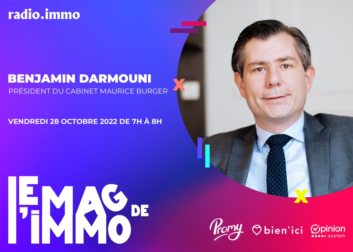 📣 Le Mag de l’immo, c’est demain ! 💥

💡 Au progrm : décryptage des tendances et actualités immobilières, focus sur une start-up immo et portrait en toute intimité de @B_darmouni, président du Cabinet Maurice Burger ! ⚡️🚀

🎙️ <a href="/BereniceDeville/">Bérénice Deville</a> 
🚨 RDV demain à partir de 7H !