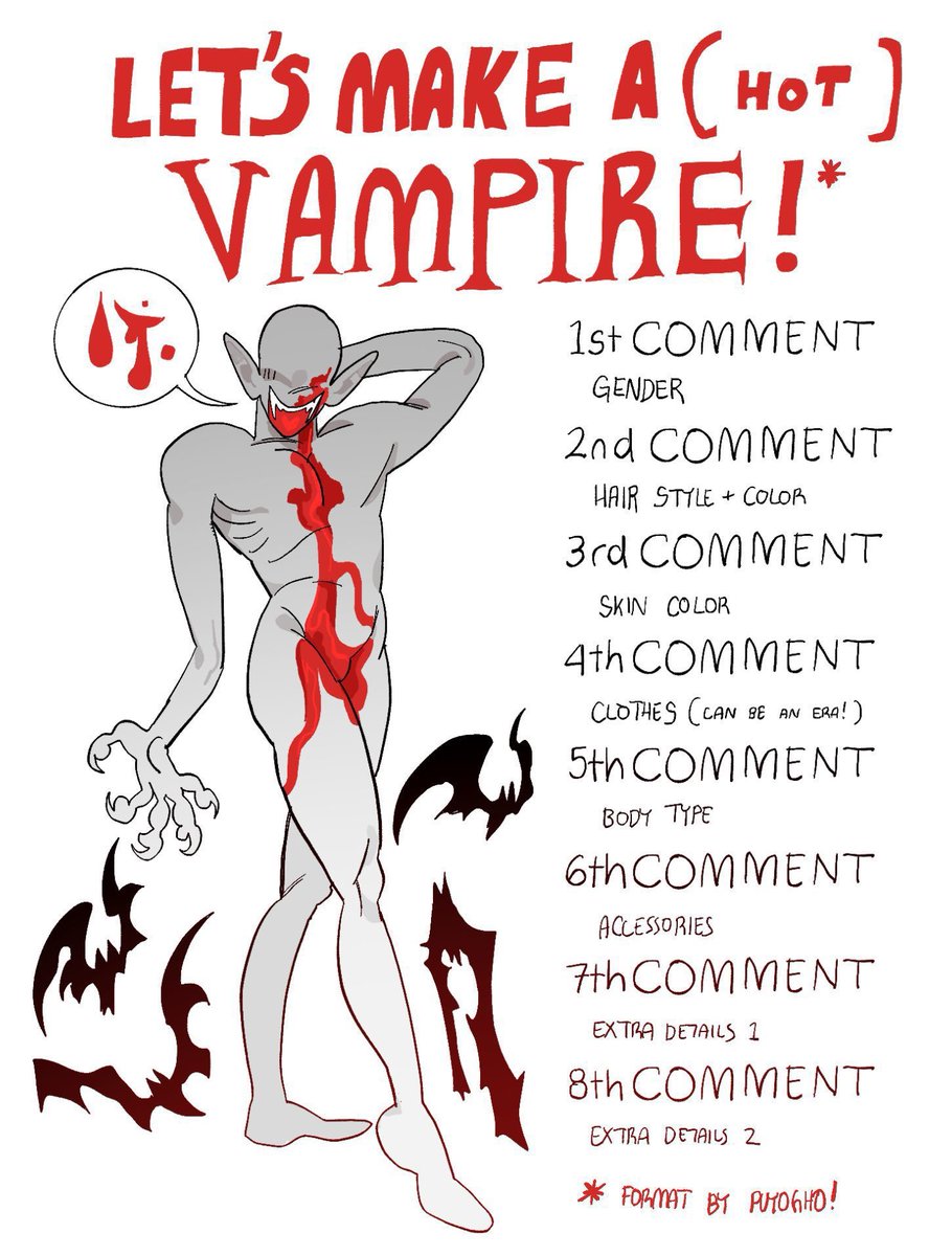 Hey! I wanna paint a spooky vampire lady for Halloween, comment don't need to be in order, bonus points if you leave visual mood-board-style inspiration 🩸🦇

template by @/puyogho 