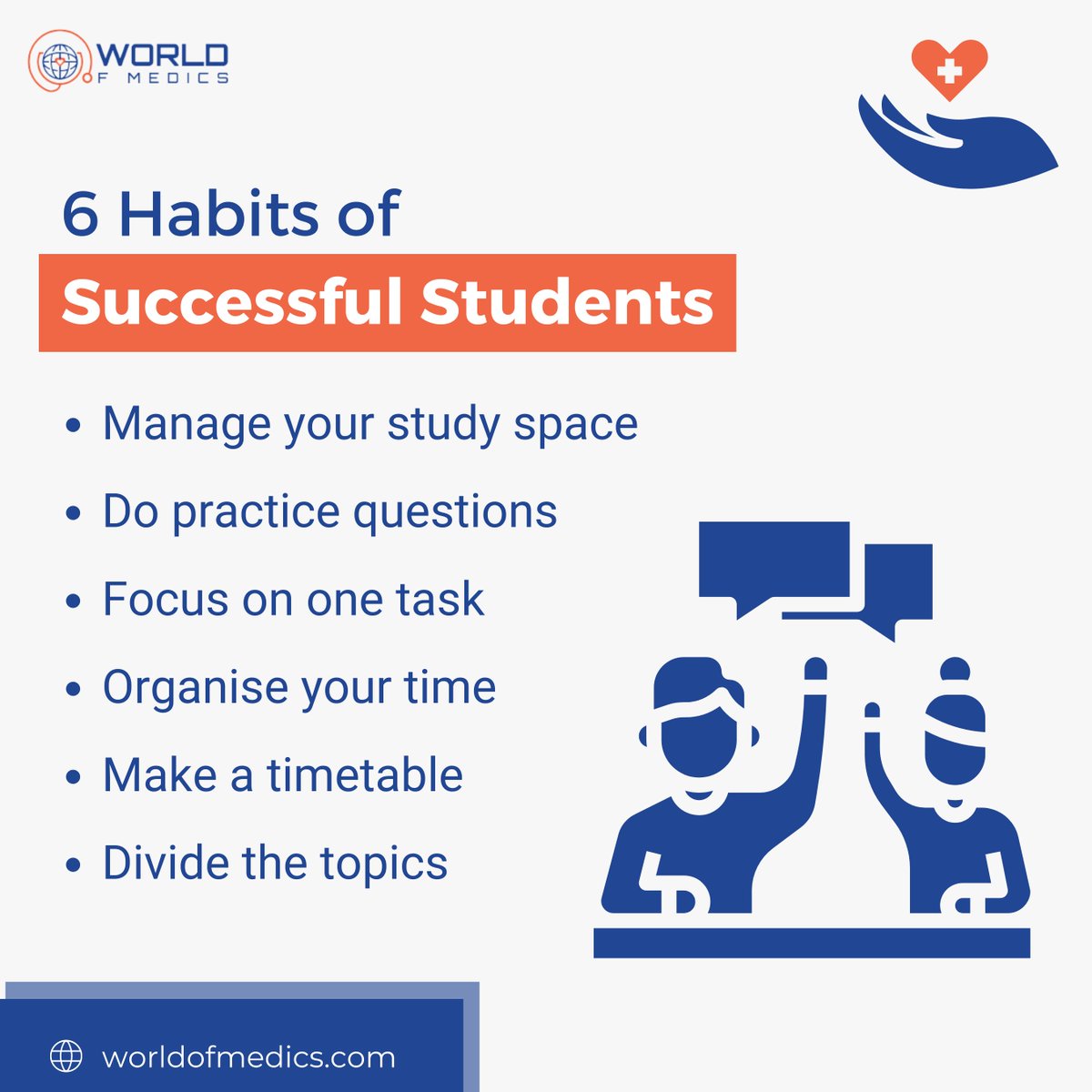 If you're experiencing challenges with studying and exams, it may be time to take a look at your study habits. 
Here are six top tips to help you maximise your studying efficiency.

#WorldofMedics #MedicalTutorials #HumanBody #Doctor #Medic #Nurse #MedicalStudent #MBChB #MD #MBBS