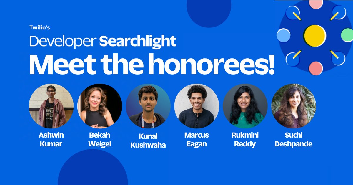 TwilioDevs's tweet image. 🎉 Twilio&apos;s Developer Searchlight 2022 honorees are here!

Learn more about each incredible community builder in the thread below and then check out the full @BusinessInsider feature → bit.ly/3SQeQI0