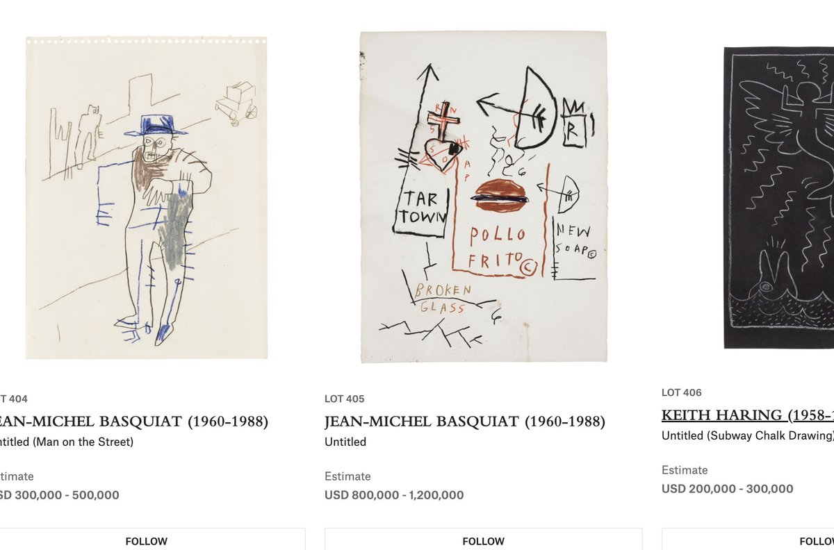 fewocious's tweet photo. my art is in the same sale as george condo, warhol, basquiat &amp; haring

i get to be among the greats!!!!!
would lay on the floor for hours reading different art books bout em

all their art is in my artistic dna
they made me who i am https://t.co/I7RajE4X2L
