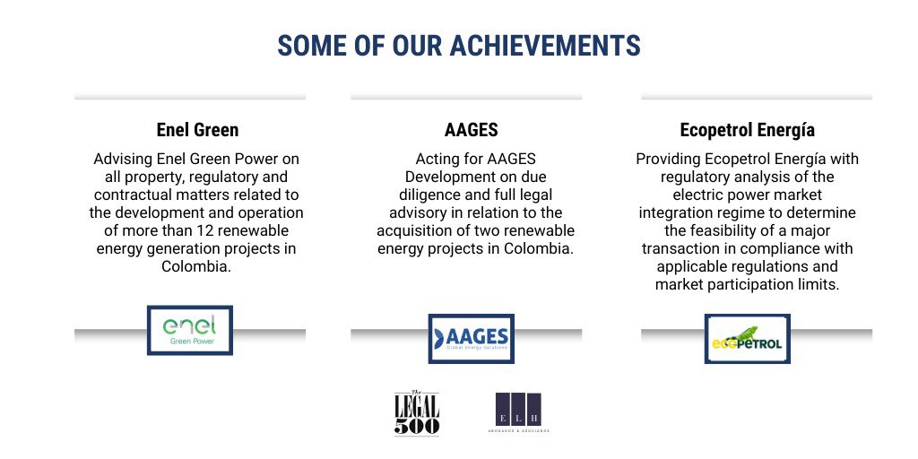 EstudioHdez's tweet photo. Algunos de los logros por los cuales Estudio Legal Hernandez ha sido reconocido por @thelegal500 como una de las mejores firmas del sector energético en Colombia en su edición 2023.

!Felicitaciones al equipo! https://t.co/2mjgc682Ku