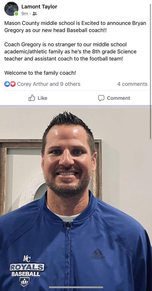 tscaggswftm's tweet photo. Bryan Gregory has been named the Mason County Middle School Baseball Coach. https://t.co/BLzKlTCAn4