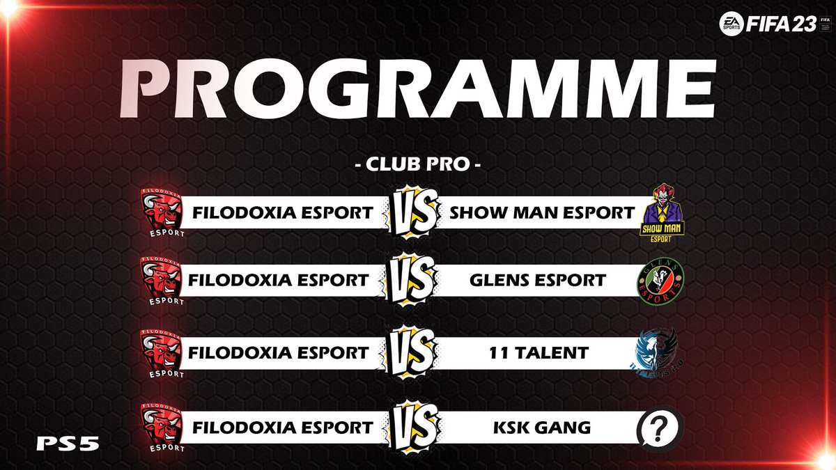 🔥 GAMEDAY 🔥

Après la session mitigée d’hier soir, nos guerriers auront à cœur de relever la tête et d’aller chercher un maximum de points en <a href="/VPGFrance_/">VPG France</a>, <a href="/belgique_vpg/">VPG BELGIQUE 🇧🇪</a> et <a href="/ELFFIFA/">ELF - ESPORT LEAGUE FRANCE</a> ! ✅

Bon match à tous @ShowManEsport <a href="/EsportsGlens/">Glens Esports/Toran Fc</a> <a href="/11Talent/">FT11</a> #KskGang 🤝🏼