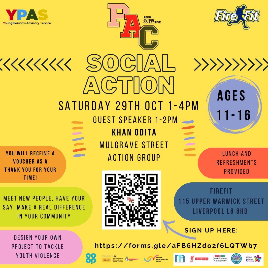 YPASLiverpool's tweet photo. 📣Calling all young people across Merseyside aged 11-16!
This Saturday at @firefithub come & design a social action project, have your say & make a difference!
You will also receive a £10 voucher for your time 🙌
📍Fire Fit Hub L8
⏰Sat 29th Oct 1-4pm
#PACMerseyside https://t.co/amRhAMbybE