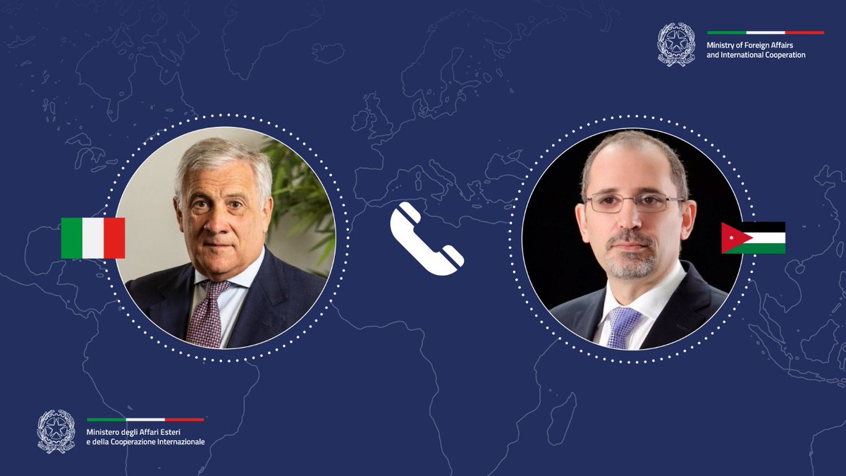 ItalyMFA's tweet photo. #Giordania | Colloquio 📞 fra @Antonio_Tajani e @AymanHsafadi. "Giordania 🇯🇴 fondamentale per la stabilità e la pace in Medioriente". Focus su rapporti economici e culturali https://t.co/m1FUtU7se0