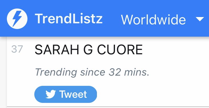 RT @Popsters_Ofcl: We are now trending worldwide!

SARAH G CUORE
@JustSarahG #SarahGeronimo https://t.co/lWQi9CUgFY