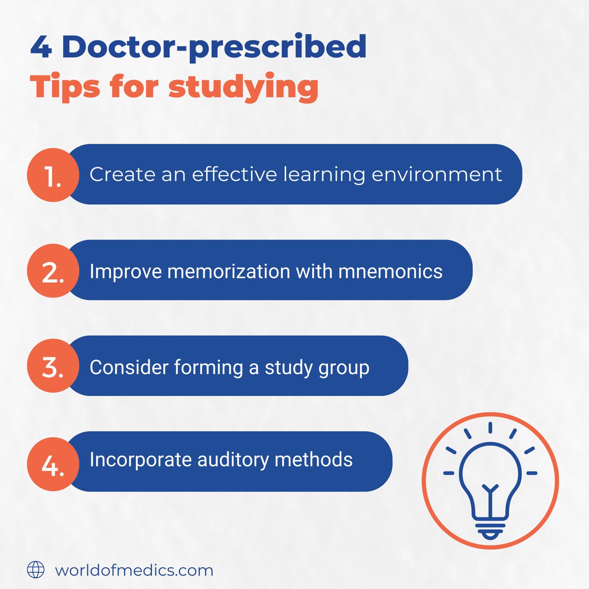 If you’re having trouble memorising and retaining information, consider dedicating some time each day to listening and reading. 
#WorldofMedics #MedicalTutorials #HumanBody #Doctor #Medic #Nurse #MedicalStudent #MBChB #MD #MBBS #Medicine #Healthcare #LearnMedicine #HumanBiology