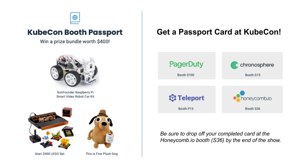 MayTong13's tweet photo. Stop by the #PagerDuty booth #S100 at #KubeconNA and pick up your Passport Card and visit @goteleport @chronosphereio and @honeycombio for a chance to win a prize bundle worth $400+.  It includes a limited addition #Atari 2600 lego set and much more! Join in on the fun! #Kubecon https://t.co/f9EkIH7DXz