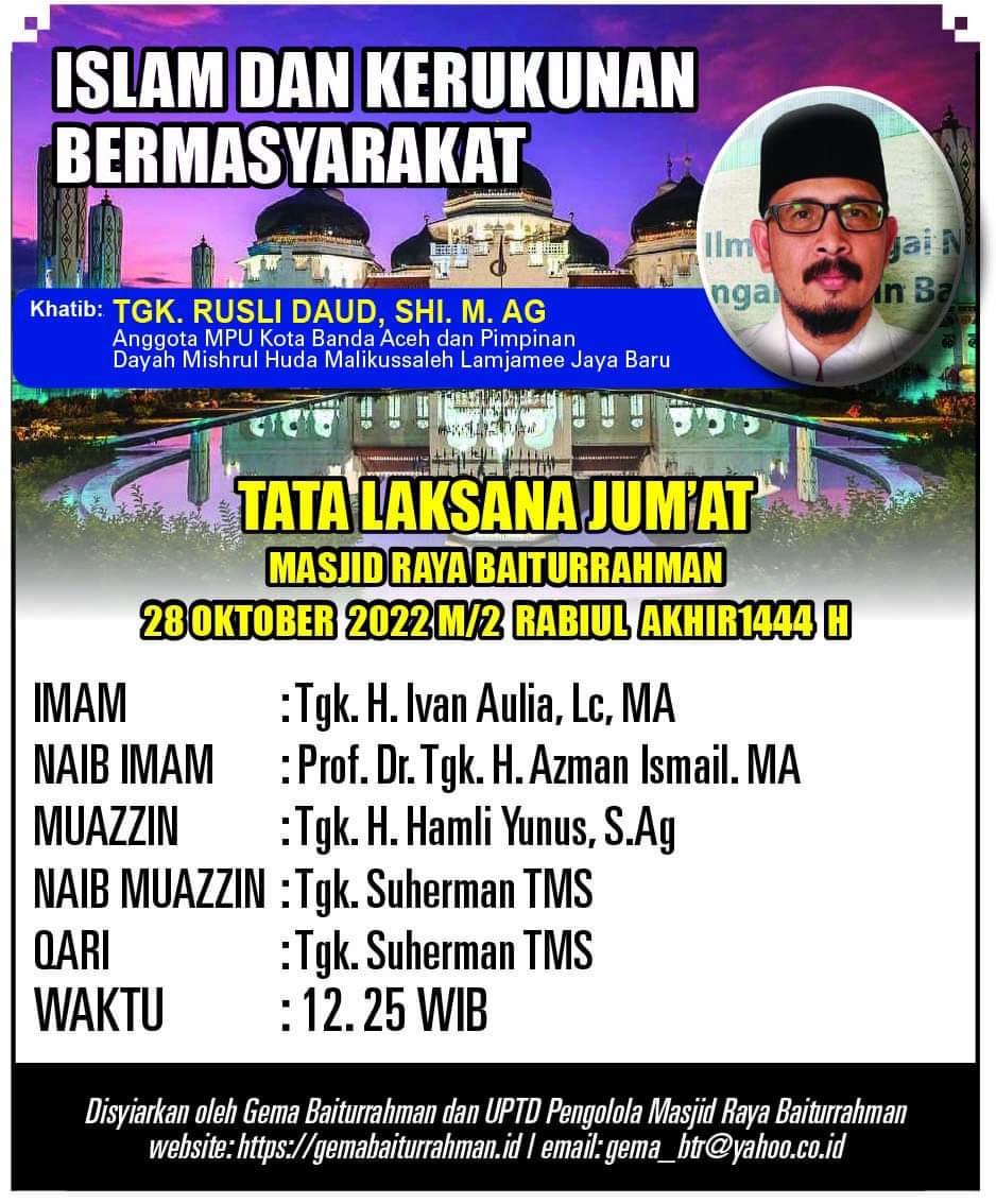 anehtapiaceh's tweet photo. Jadwal Khatib Masjid Raya Baiturrahman, Besok. https://t.co/kra6EQDulD