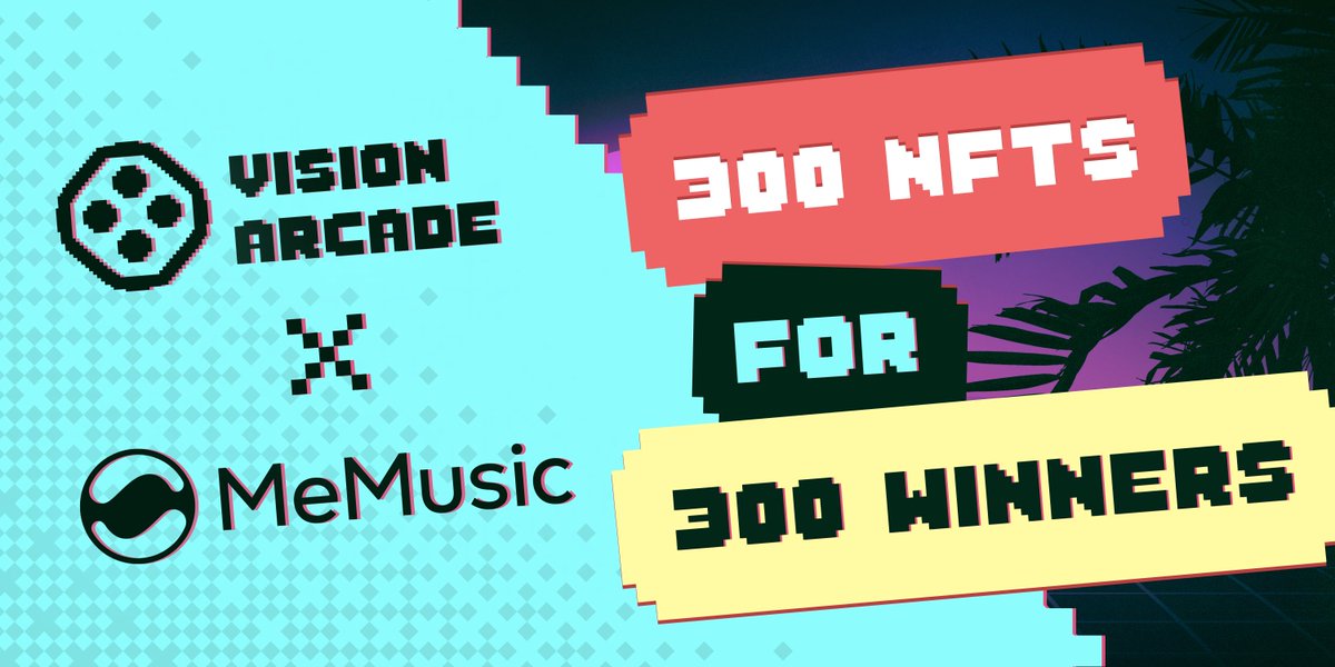 visiongame_'s tweet image. Our next #VisionArcade event! Head over to visionarcade.io and play to win 1 of the 300 special NFTs @visiongame_  and @MeMusicNews  are giving up for prize! Connect your wallet for unique missions and expect updates in the weeks leading to @MeMusic IDO! #gamefi #Airdrop