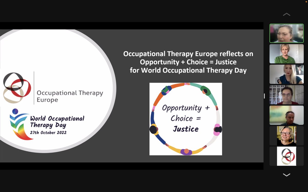 WFOT President @otsamantha pleased to join colleagues across Europe for #OTEurope’s webinar discussing the #WorldOTDay theme: Occupation + choice = justice @COTECEurope @enOThe1 @_ROTOS_