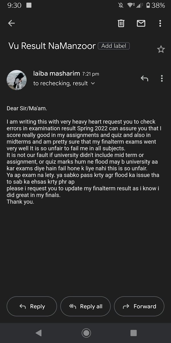 l_masharim's tweet photo. #vuresultnamanzoor
Dear teachers/staff, the result of the students of virtual University is very bad due to which everyone is worried and we have also heard that our midterm result are not added to finals.#vuresultnamanzoor https://t.co/M8owIKcmQD