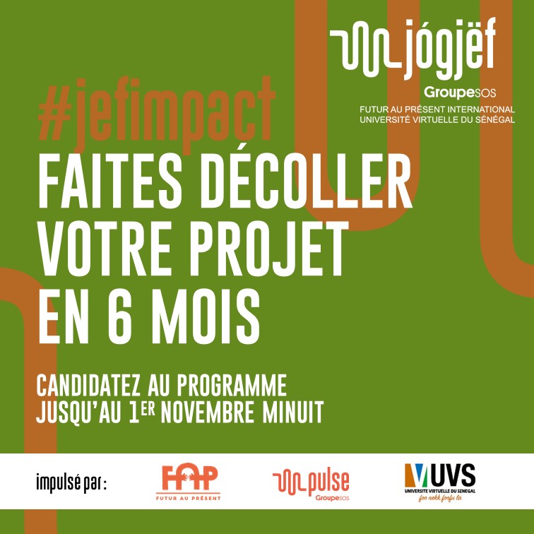 Pulse_GroupeSOS's tweet photo. 📢Le programme d'accompagnement #JefImpact fait sont grand retour !
Notre incubateur @jogjef au Sénégal recherche de jeunes https://t.co/VQ6CKqXa2i.s pour pour rejoindre la troisième promotion de son programme 💪
Postulez avant le 1er novembre ici : https://t.co/LzcHhRO4dV https://t.co/s8H626LvDu