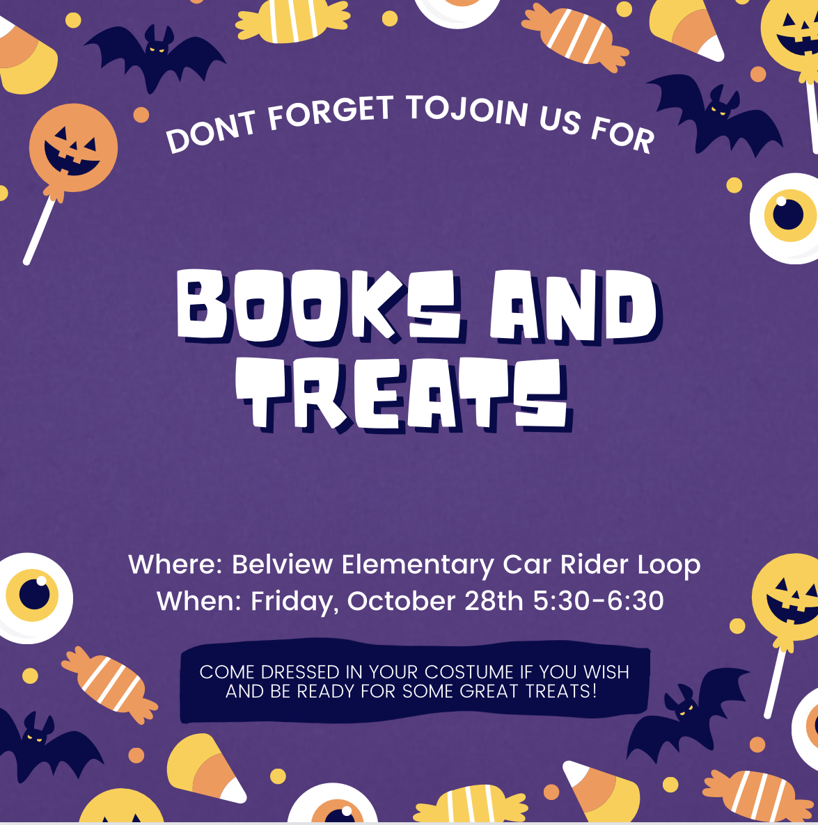 Don’t forget about our Books and Treats family event tomorrow evening at 5:30. We hope to see you there!
