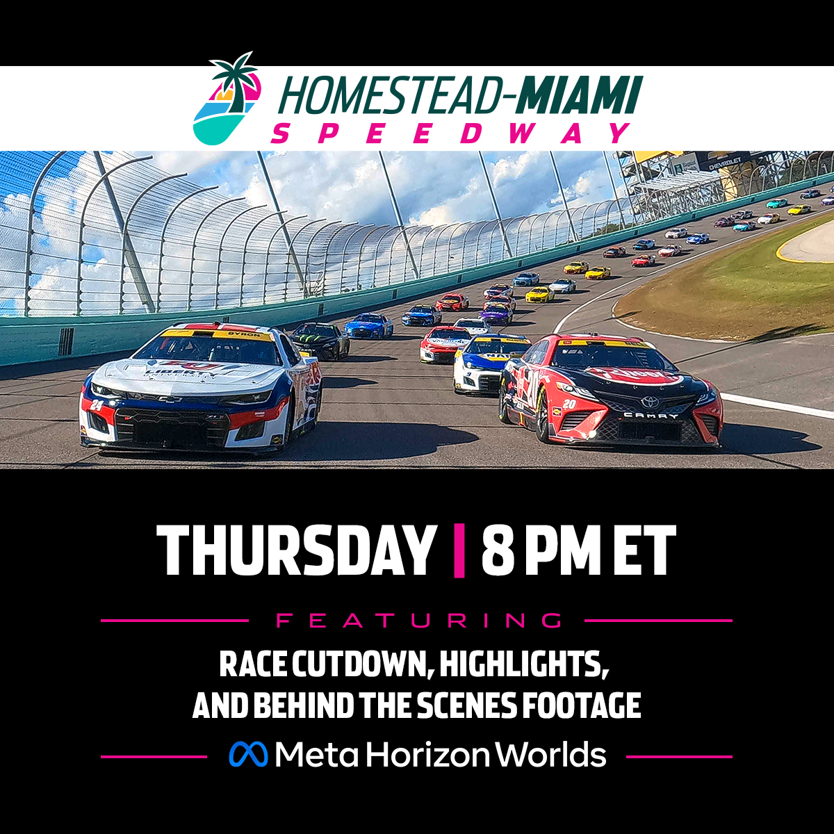 You do not want to miss this! See a special presentation of the #NASCARPlayoffs race from @HomesteadMiami tonight inside Meta Horizon Worlds: nas.cr/3FjmiIv