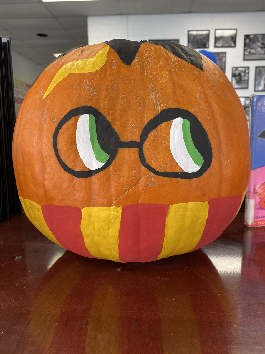 mccoggins's tweet photo. I love @AtkinsonElem’s tradition of book character pumpkins. Here is my contribution this year! ⚡️

#WeAreATK🐾 https://t.co/MRrxdT63ni