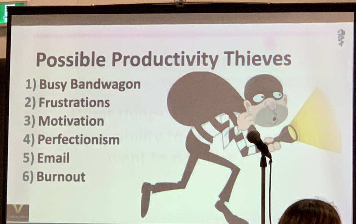 Workshopping on how to improve your personal productivity- consider these productivity thieves! <a href="/ICREConf/">International Conference on Residency Education</a>