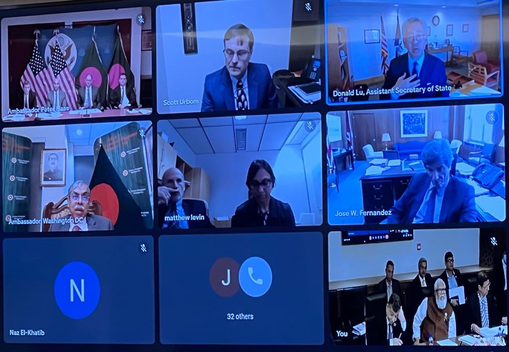 A Virtual meeting of Working Group on Labour with the US held this evening. Hon. Adviser for Private Industries & Investment to the HPM led the Bangladesh delegation. They discussed issues of mutual priorities on labour, including future cooperation in this field.
